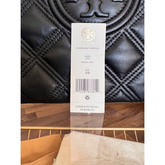 AUTHENTIC TORY BURCH BLACK QUILTED LEATHER FLEMING WRISTLET - Picture 10 of 10